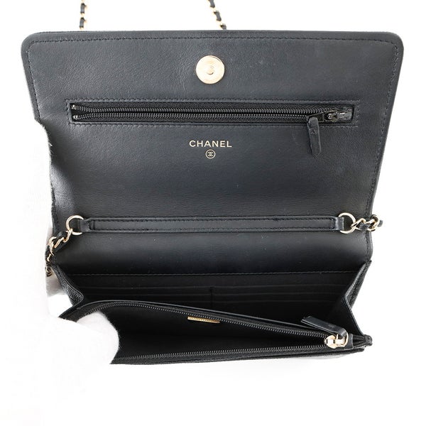 シャネル チェーンウォレット カメリア ココマーク キャビアスキン A47421 CHANEL 財布 黒
