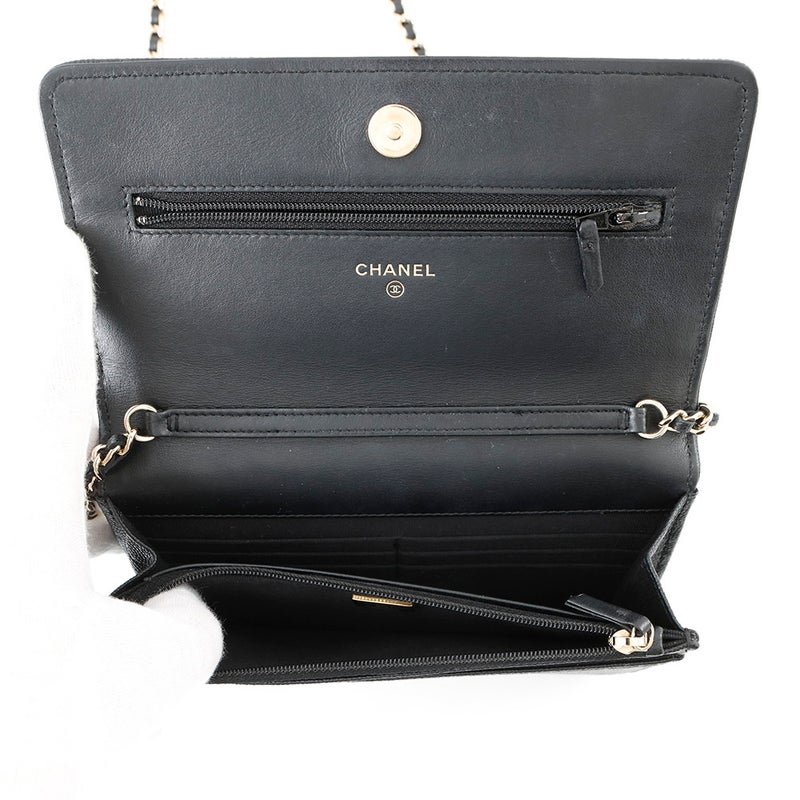 シャネル チェーンウォレット カメリア ココマーク キャビアスキン A47421 CHANEL 財布 黒