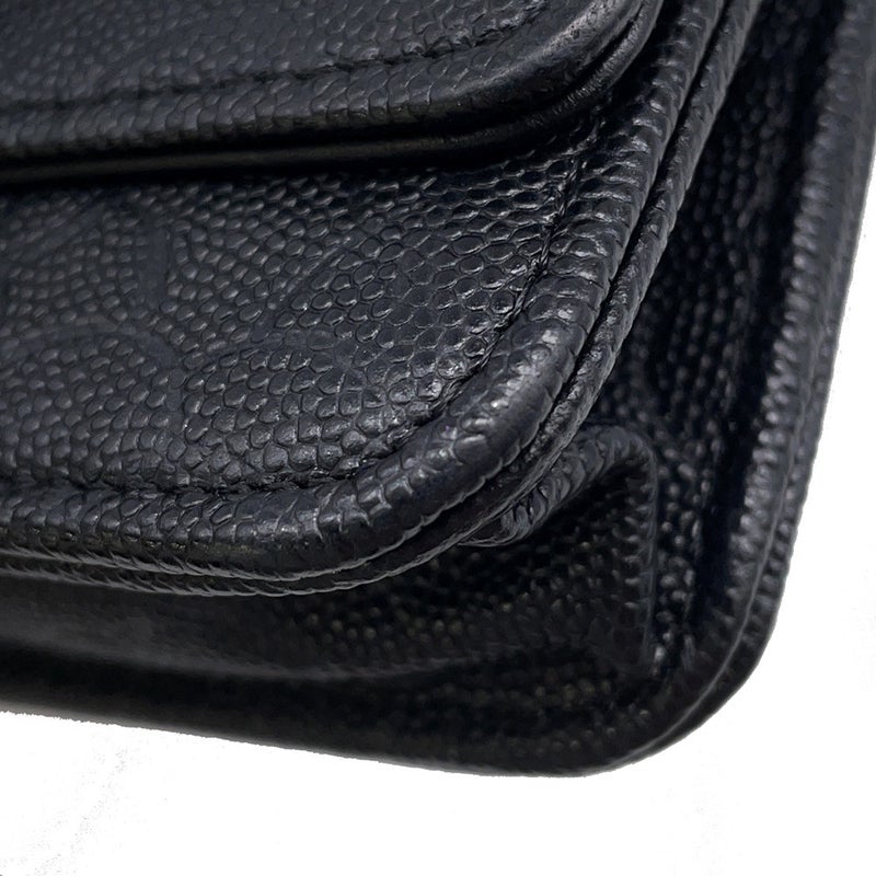シャネル チェーンウォレット カメリア ココマーク キャビアスキン A47421 CHANEL 財布 黒