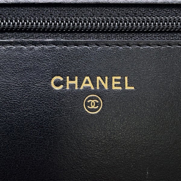 シャネル チェーンウォレット カメリア ココマーク キャビアスキン A47421 CHANEL 財布 黒
