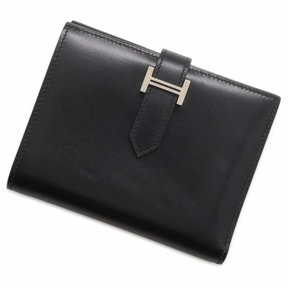エルメス 二つ折り財布 ベアンコンパクト ブラック/シルバー金具