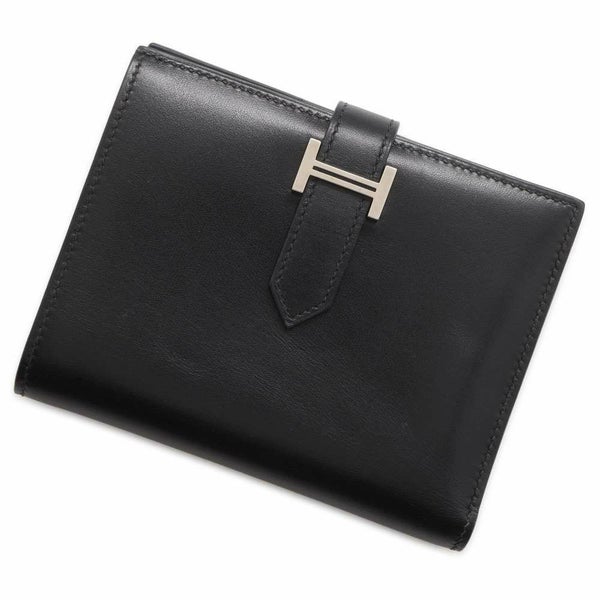エルメス 二つ折り財布 ベアンコンパクト ブラック/シルバー金具 ボックスカーフ Y刻印 黒