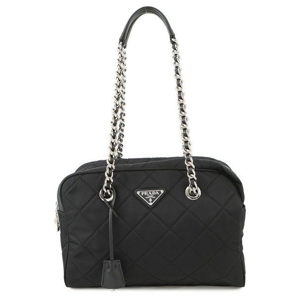 プラダ チェーンショルダーバッグ トライアングルロゴ キルティング ナイロン 1BB903 PRADA 黒