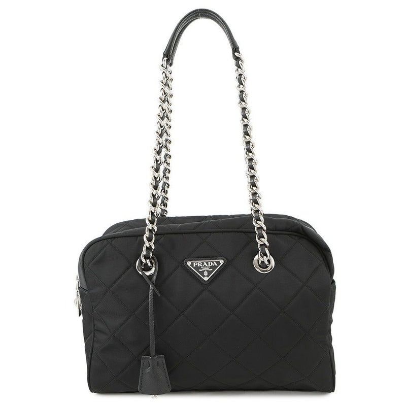 プラダ チェーンショルダーバッグ トライアングルロゴ キルティング ナイロン 1BB903 PRADA 黒
