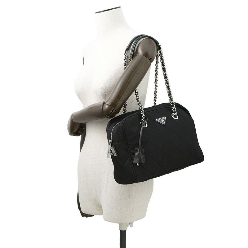 プラダ チェーンショルダーバッグ トライアングルロゴ キルティング ナイロン 1BB903 PRADA 黒
