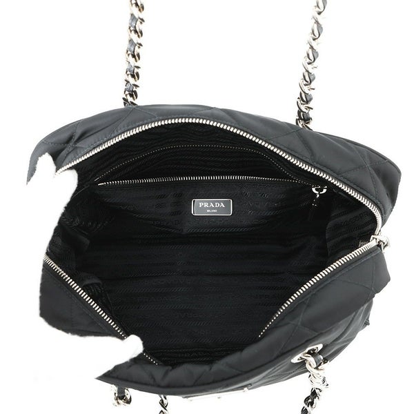 プラダ チェーンショルダーバッグ トライアングルロゴ キルティング ナイロン 1BB903 PRADA 黒