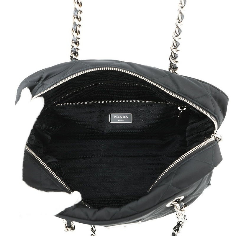 プラダ チェーンショルダーバッグ トライアングルロゴ キルティング ナイロン 1BB903 PRADA 黒