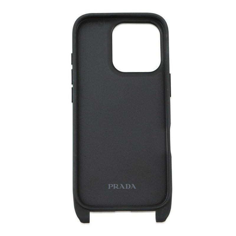 プラダ スマホケース サフィアーノ トライアングルロゴ iPhone16proケース ストラップ付き ラバー 1ZH209 PRADA 黒