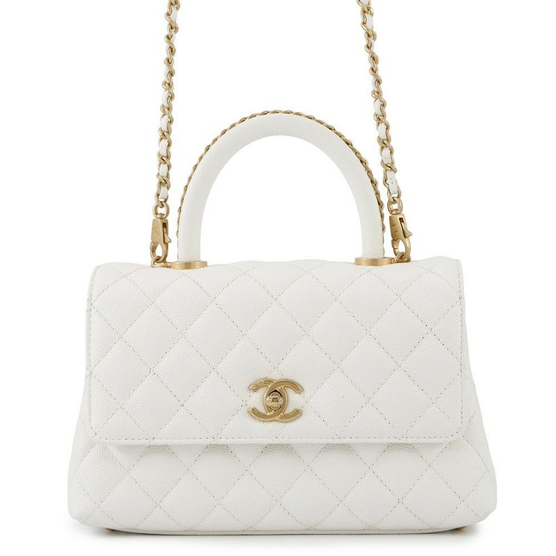 シャネル ハンドバッグ マトラッセ ココマーク ココハンドル キャビアスキン A92990 CHANEL 2way 白
