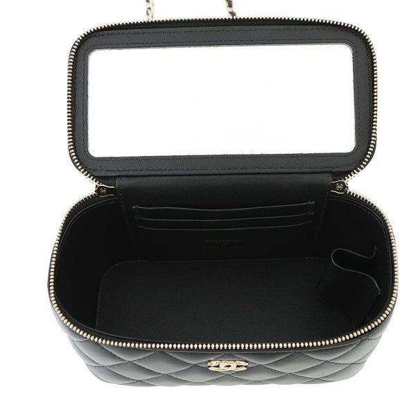シャネル チェーンショルダーバッグ マトラッセ ココマーク バニティバッグ ラムスキン AP1472 CHANEL 黒