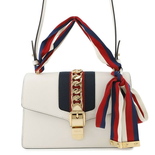 グッチ ショルダーバッグ シルヴィ レザー 421882 GUCCI 2way リボン 白