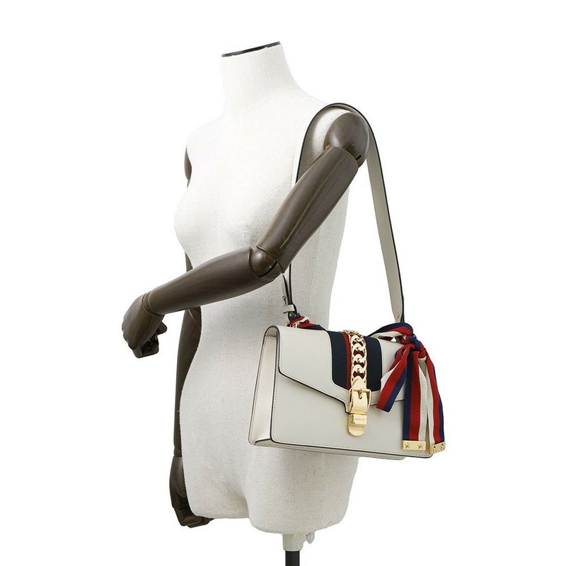 グッチ ショルダーバッグ シルヴィ レザー 421882 GUCCI 2way リボン 白