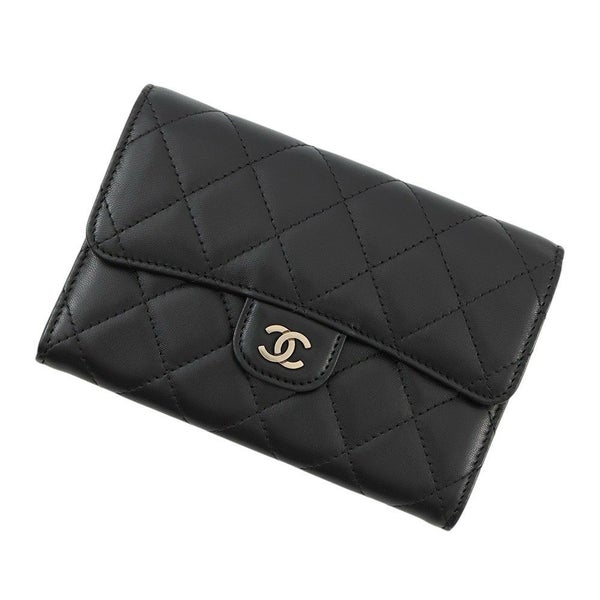 シャネル コインケース マトラッセ フラップ ウォレット ラムスキン CHANEL 財布 黒