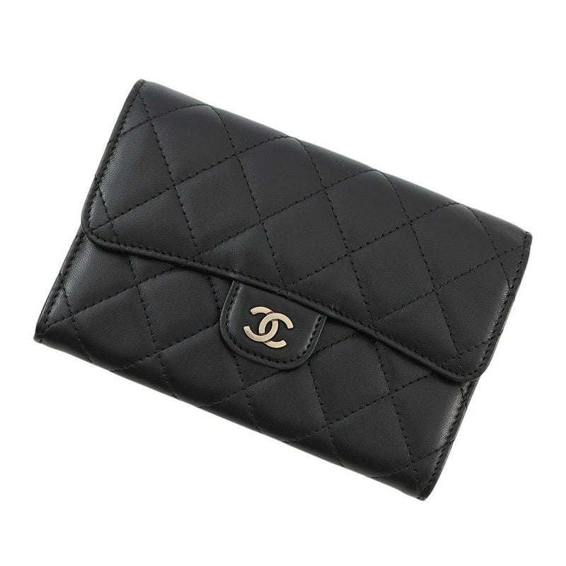 シャネル コインケース マトラッセ フラップ ウォレット ラムスキン CHANEL 財布 黒