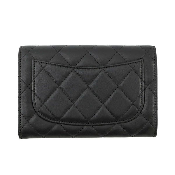 シャネル コインケース マトラッセ フラップ ウォレット ラムスキン CHANEL 財布 黒