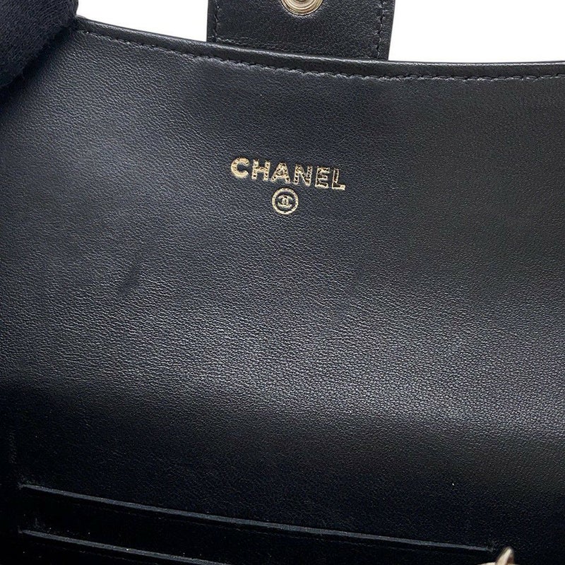 シャネル コインケース マトラッセ フラップ ウォレット ラムスキン CHANEL 財布 黒