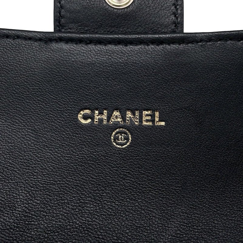 シャネル コインケース マトラッセ フラップ ウォレット ラムスキン CHANEL 財布 黒