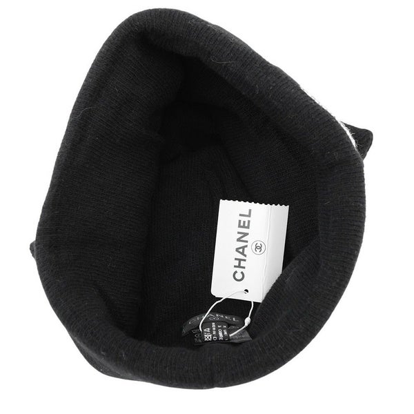 シャネル ニット帽 ロゴ ウール カシミヤ CHANEL 帽子 黒