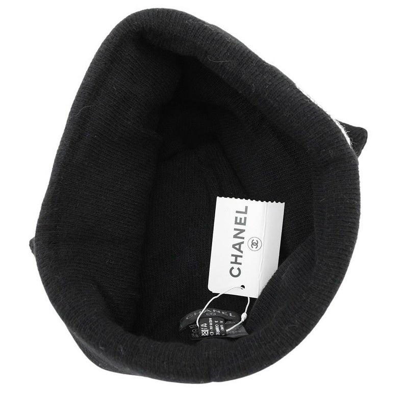 シャネル ニット帽 ロゴ ウール カシミヤ CHANEL 帽子 黒