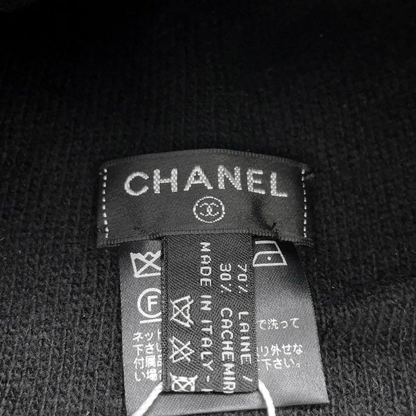 シャネル ニット帽 ロゴ ウール カシミヤ CHANEL 帽子 黒