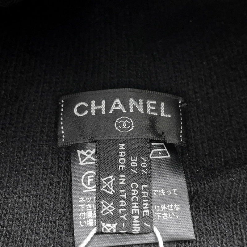 シャネル ニット帽 ロゴ ウール カシミヤ CHANEL 帽子 黒