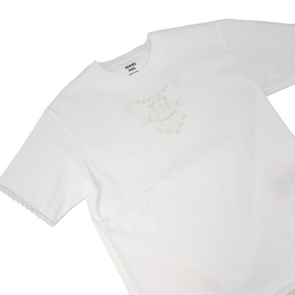 エルメス Tシャツ パルフロワ 刺繍入り マキシシャツ レディースサイズ36 HERMES トップス 白