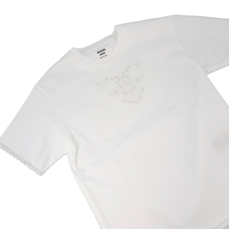 エルメス Tシャツ パルフロワ 刺繍入り マキシシャツ レディースサイズ36 HERMES トップス 白