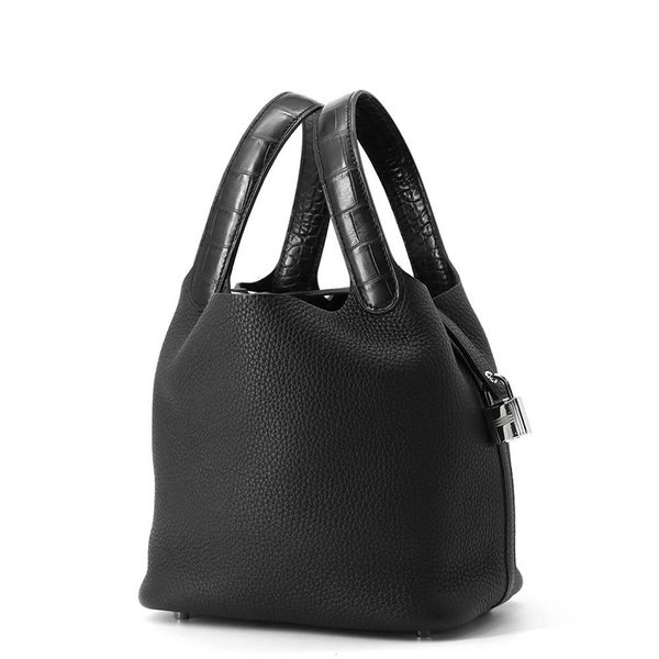 エルメス ハンドバッグ ピコタンロックPM タッチ ブラック/シルバー金具 トリヨンクレマンス/アリゲーターマット Y刻印 黒