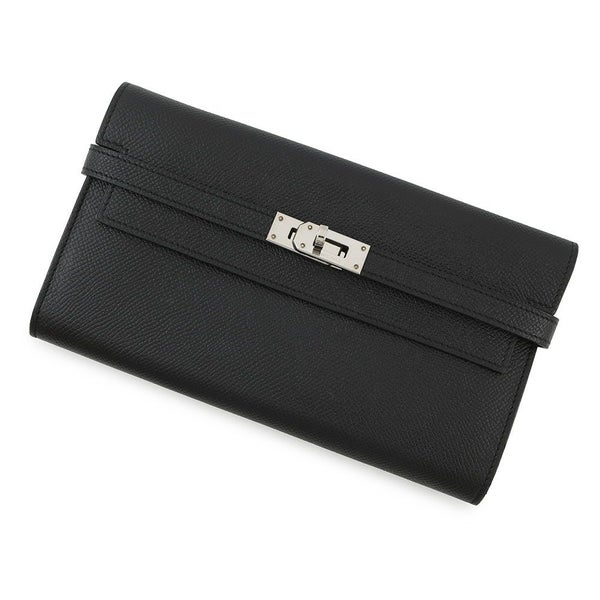 エルメス 長財布 ケリーウォレット ロング ブラック/シルバー金具 エプソン C刻印 HERMES 財布 黒
