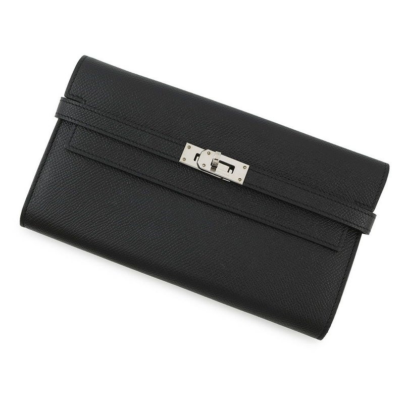 エルメス 長財布 ケリーウォレット ロング ブラック/シルバー金具 エプソン C刻印 HERMES 財布 黒