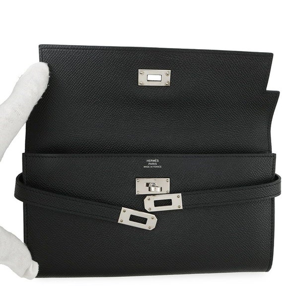エルメス 長財布 ケリーウォレット ロング ブラック/シルバー金具 エプソン C刻印 HERMES 財布 黒