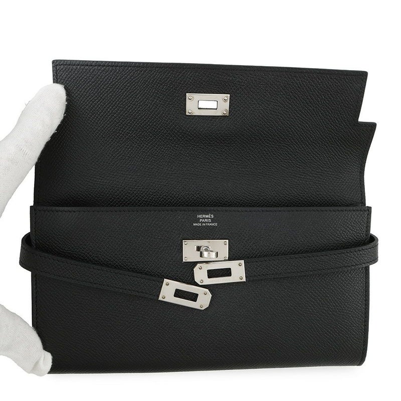 エルメス 長財布 ケリーウォレット ロング ブラック/シルバー金具 エプソン C刻印 HERMES 財布 黒