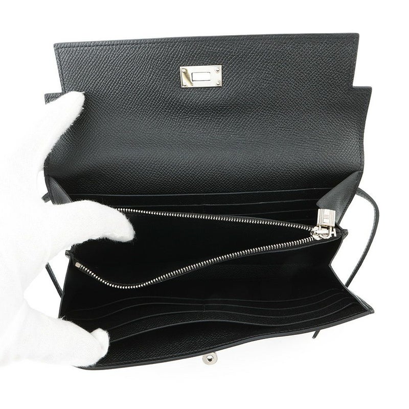 エルメス 長財布 ケリーウォレット ロング ブラック/シルバー金具 エプソン C刻印 HERMES 財布 黒