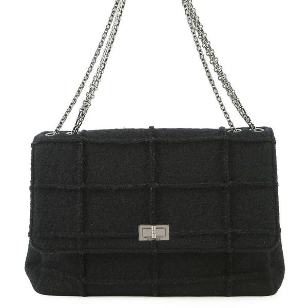 シャネル チェーンショルダーバッグ 2.55 チョコバー フェルト A37590 CHANEL 黒