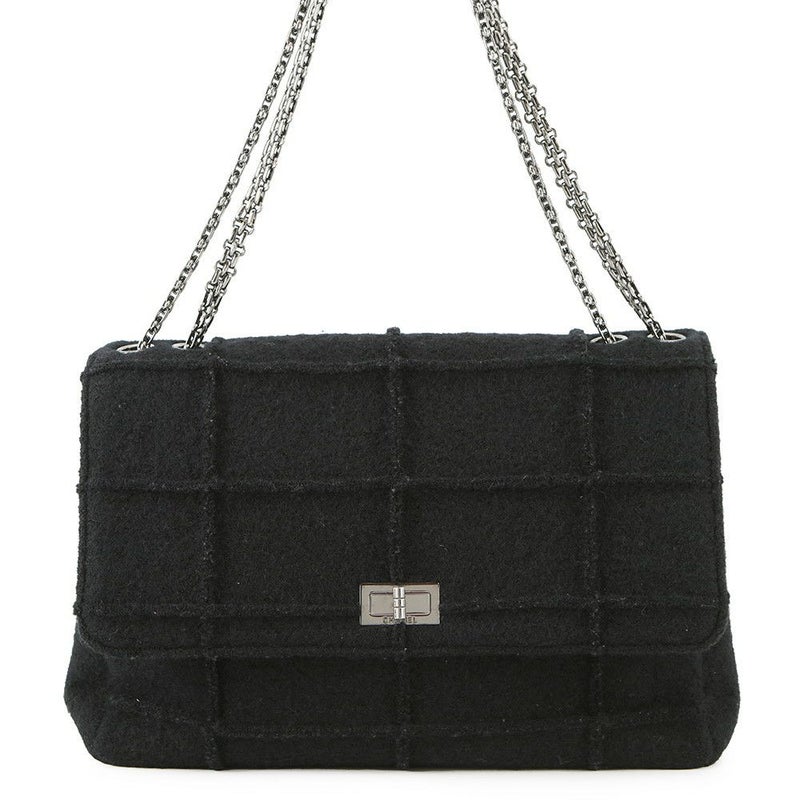 シャネル チェーンショルダーバッグ 2.55 チョコバー フェルト A37590 CHANEL 黒
