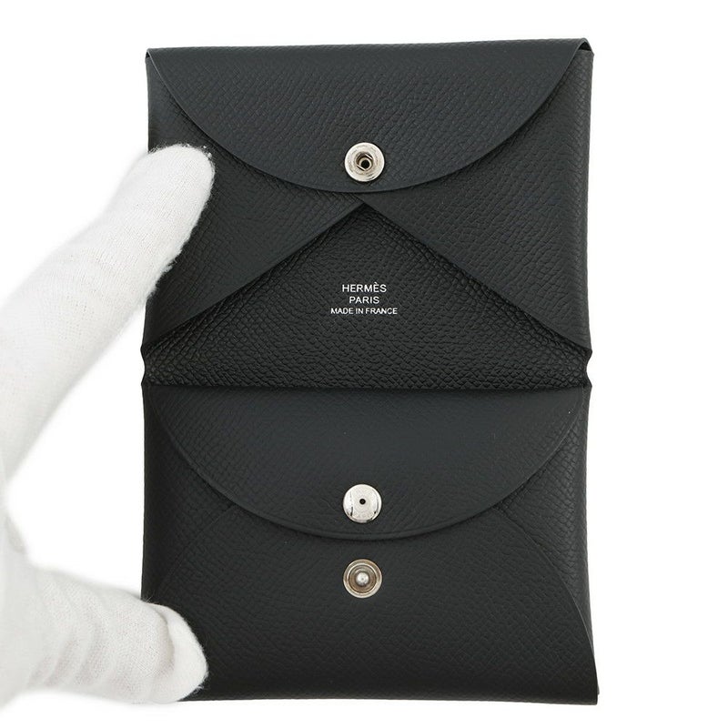 エルメス コインケース カルヴィ デュオ ブラック/シルバー金具 エプソン W刻印 黒