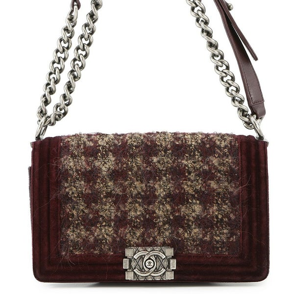 シャネル チェーンショルダーバッグ ボーイシャネル ツイード ベロア CHANEL