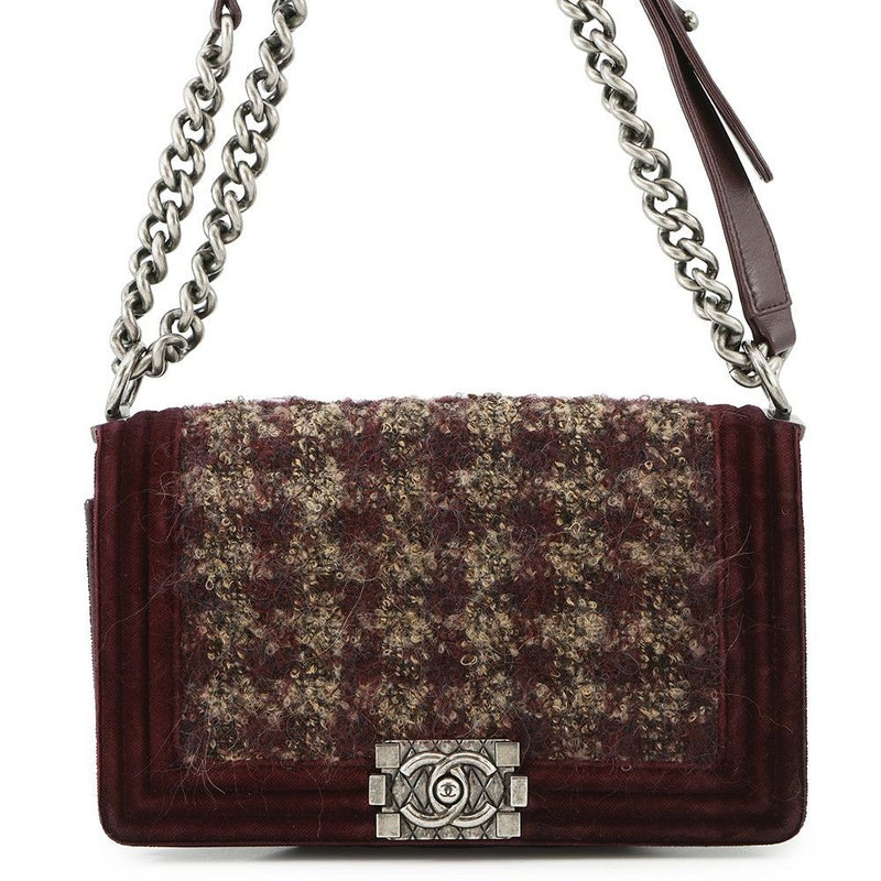 シャネル チェーンショルダーバッグ ボーイシャネル ツイード ベロア CHANEL
