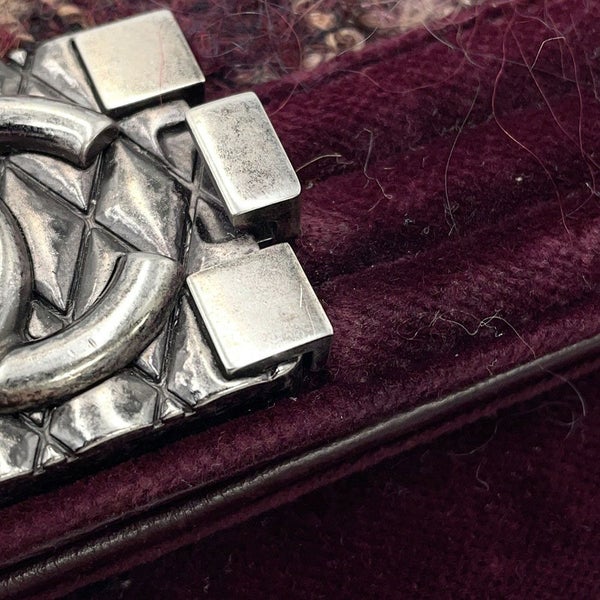 シャネル チェーンショルダーバッグ ボーイシャネル ツイード ベロア CHANEL