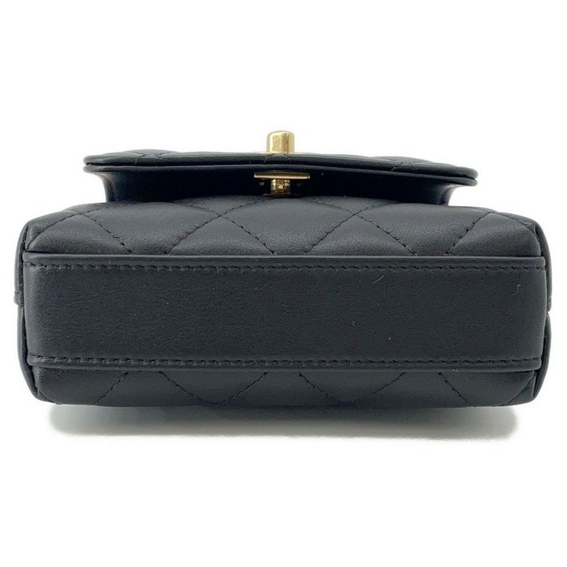 シャネル チェーンショルダーバッグ ココハンドル マトラッセ マイクロ ラムスキン ラインストーン AP4245 2way 黒