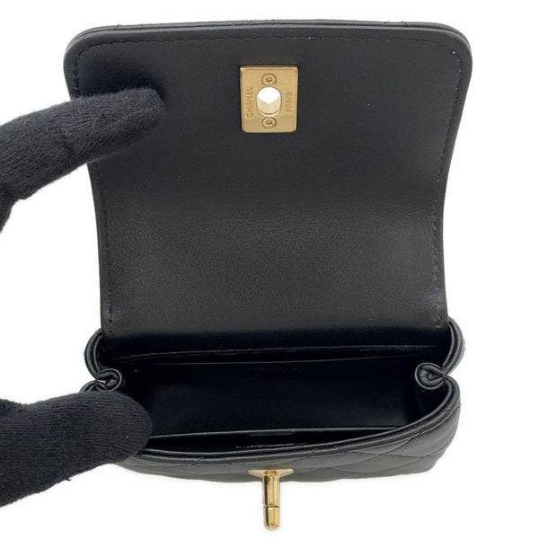 シャネル チェーンショルダーバッグ ココハンドル マトラッセ マイクロ ラムスキン ラインストーン AP4245 2way 黒