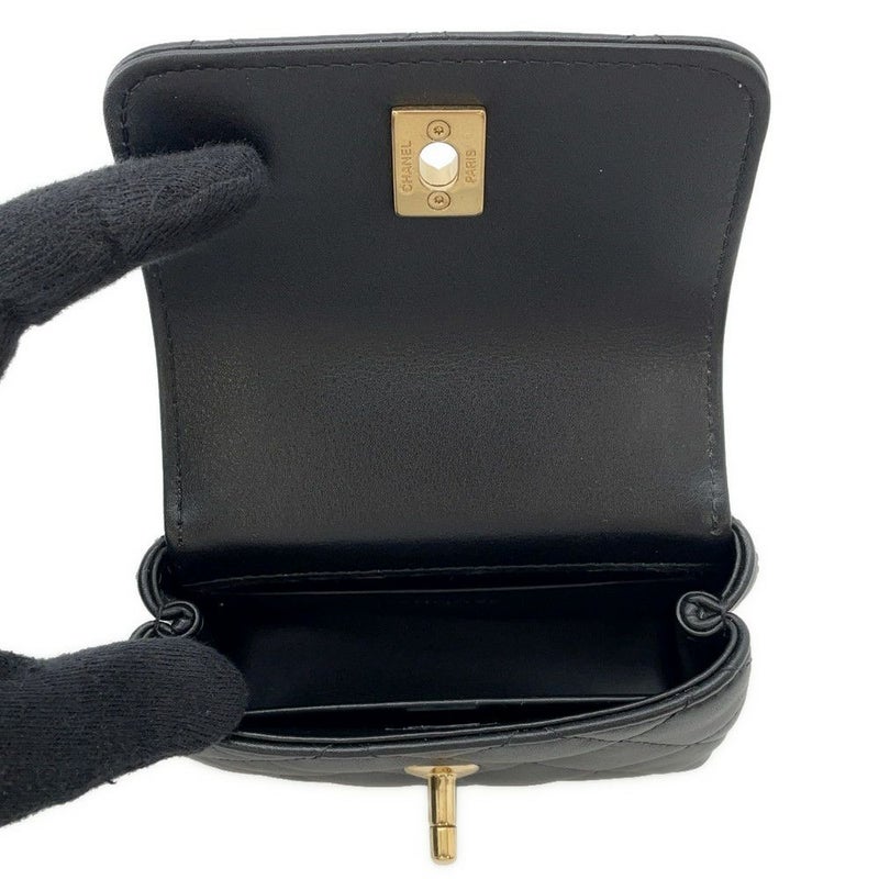 シャネル チェーンショルダーバッグ ココハンドル マトラッセ マイクロ ラムスキン ラインストーン AP4245 2way 黒
