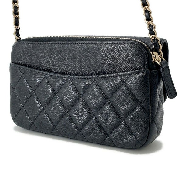 シャネル チェーンショルダーバッグ フラップ フォンケース マトラッセ ココマーク キャビアスキン AP2096 CHANEL 黒