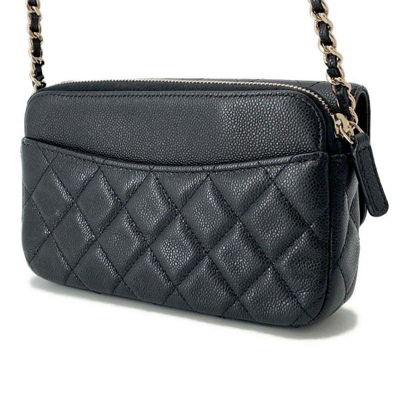 シャネル チェーンショルダーバッグ フラップ フォンケース マトラッセ ココマーク キャビアスキン AP2096 CHANEL 黒