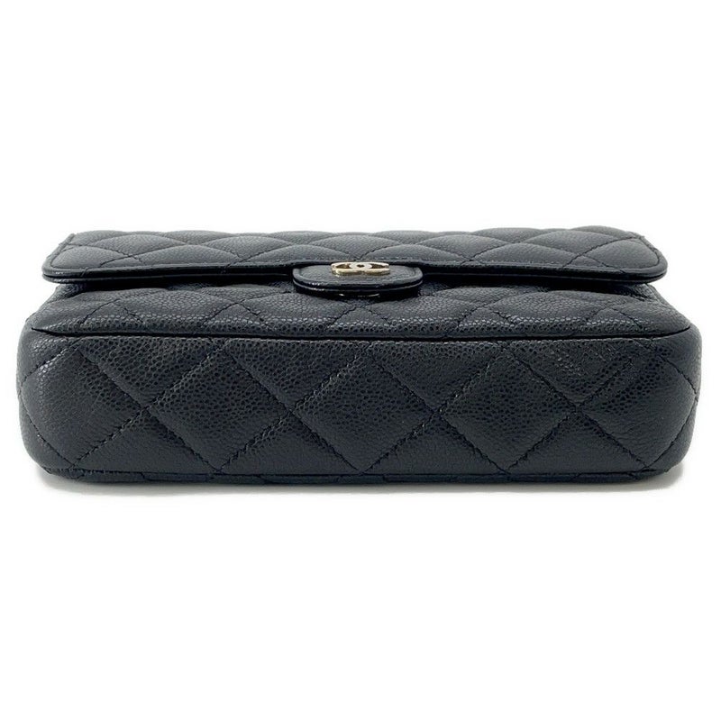 シャネル チェーンショルダーバッグ フラップ フォンケース マトラッセ ココマーク キャビアスキン AP2096 CHANEL 黒