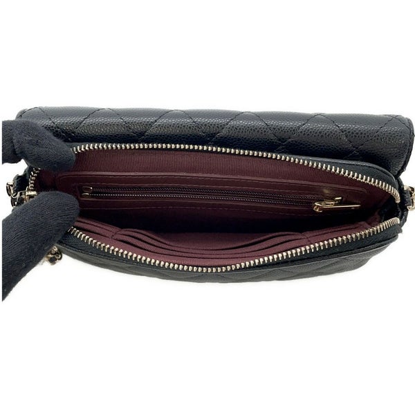 シャネル チェーンショルダーバッグ フラップ フォンケース マトラッセ ココマーク キャビアスキン AP2096 CHANEL 黒