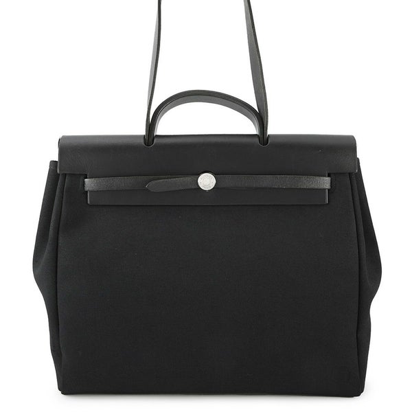 エルメス ショルダーバッグ エールバッグMM ブラック/シルバー金具 トワルオフィシエ/レザー □G刻印 黒