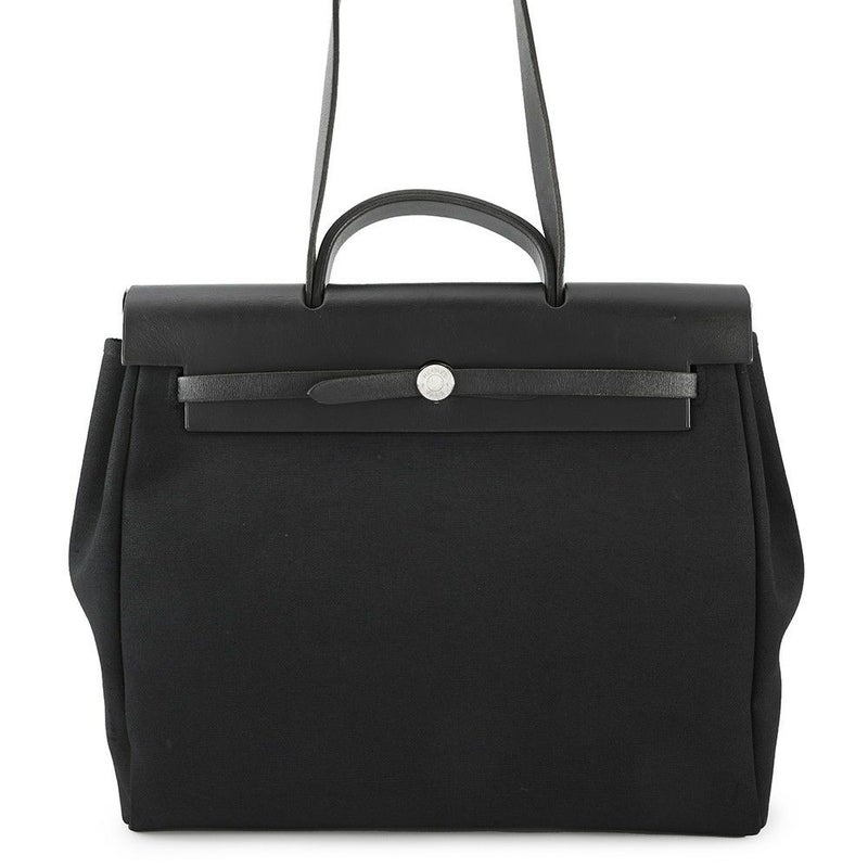 エルメス ショルダーバッグ エールバッグMM ブラック/シルバー金具 トワルオフィシエ/レザー □G刻印 黒