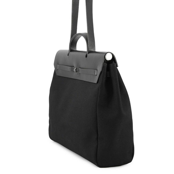 エルメス ショルダーバッグ エールバッグMM ブラック/シルバー金具 トワルオフィシエ/レザー □G刻印 黒