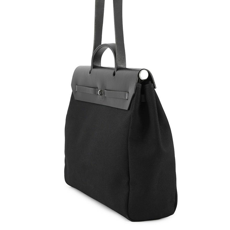 エルメス ショルダーバッグ エールバッグMM ブラック/シルバー金具 トワルオフィシエ/レザー □G刻印 黒